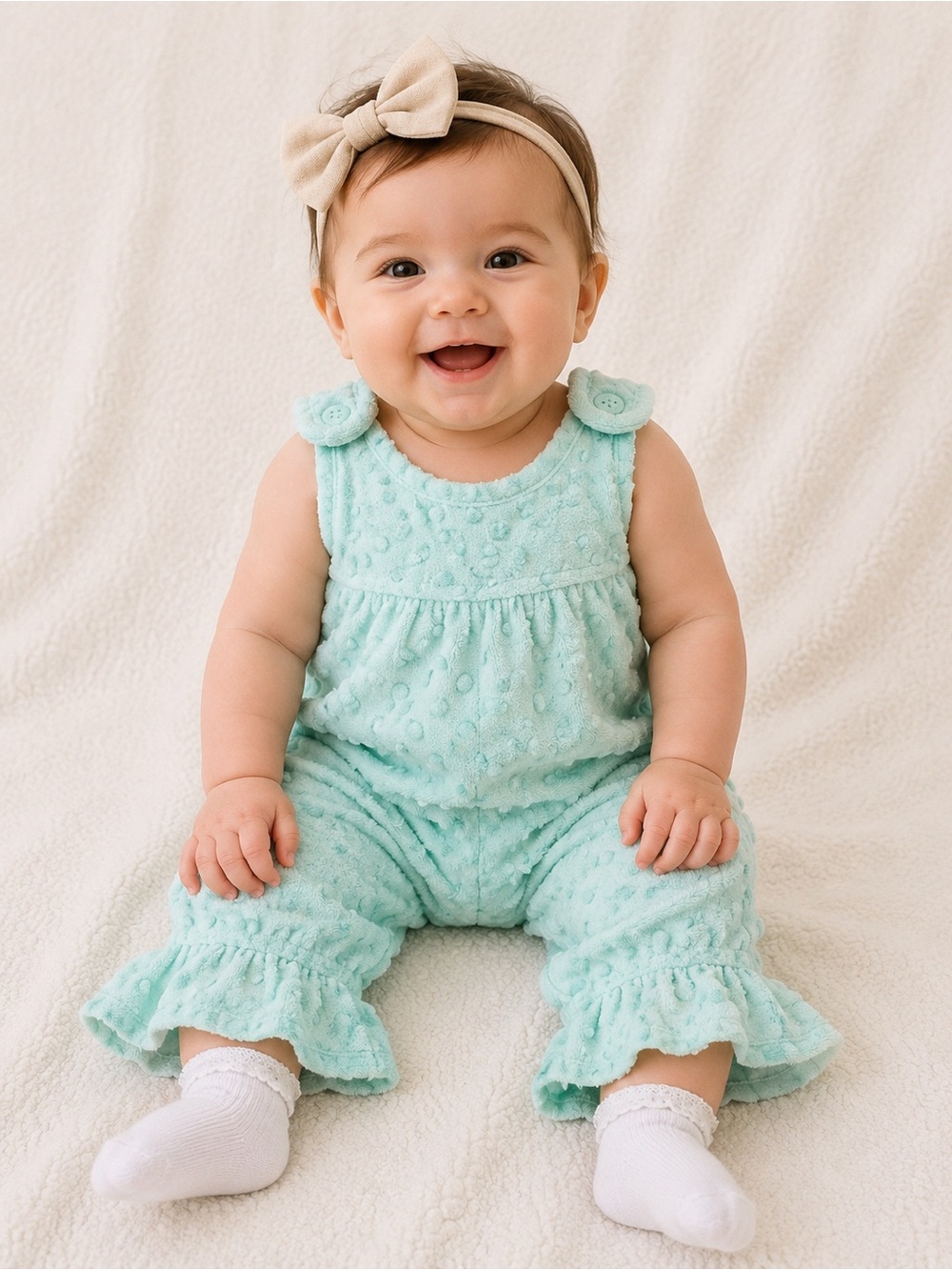 Baby Girls Mint Dot Ruffle Overalls